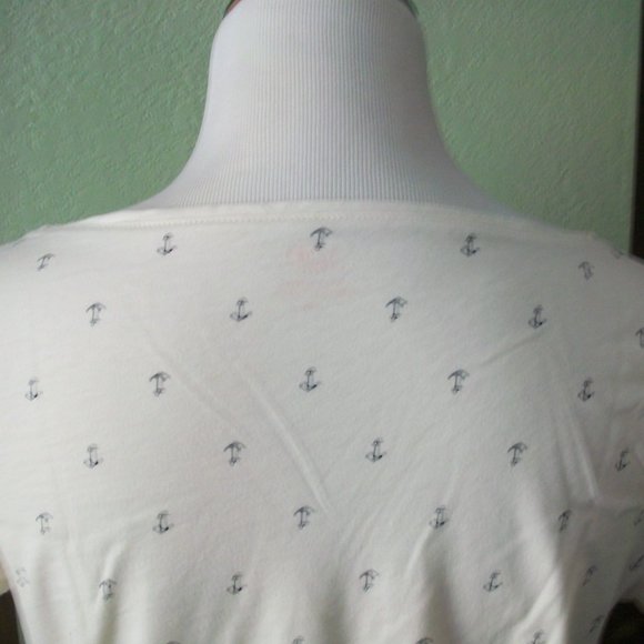 Joe Fresh White Nautical Black Anchor Boat Neck Short Sleeve Knit Tee Shirt Sz L - Picture 7 of 9